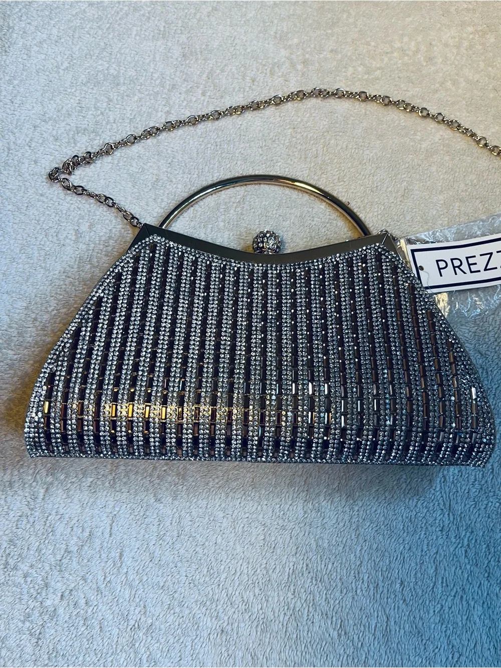 PREZZO Silver Beaded Evening Wristlet Clutch with Chain